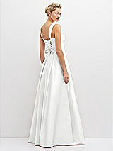 Rear View Thumbnail - White Lace-Up Back Bustier Satin Dress with Full Skirt and Pockets