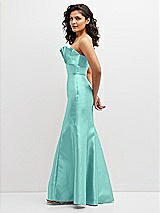 Side View Thumbnail - Coastal Strapless Satin Fit and Flare Dress with Crumb-Catcher Bodice