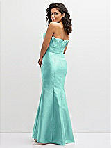 Rear View Thumbnail - Coastal Strapless Satin Fit and Flare Dress with Crumb-Catcher Bodice