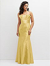 Front View Thumbnail - Maize Strapless Satin Fit and Flare Dress with Crumb-Catcher Bodice