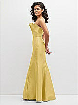 Side View Thumbnail - Maize Strapless Satin Fit and Flare Dress with Crumb-Catcher Bodice