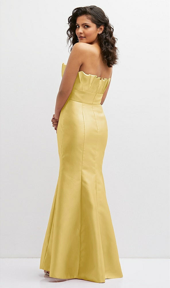 Back View - Maize Strapless Satin Fit and Flare Dress with Crumb-Catcher Bodice