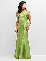 Front View Thumbnail - Mojito Strapless Satin Fit and Flare Dress with Crumb-Catcher Bodice