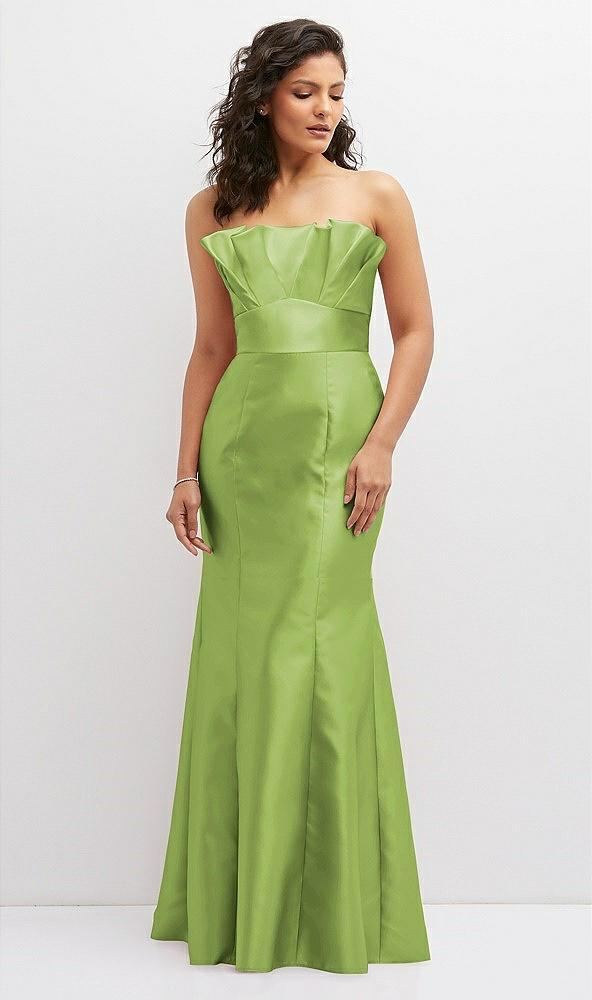 Front View - Mojito Strapless Satin Fit and Flare Dress with Crumb-Catcher Bodice