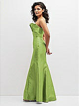 Side View Thumbnail - Mojito Strapless Satin Fit and Flare Dress with Crumb-Catcher Bodice