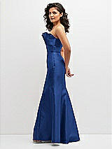 Side View Thumbnail - Classic Blue Strapless Satin Fit and Flare Dress with Crumb-Catcher Bodice