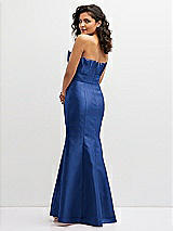 Rear View Thumbnail - Classic Blue Strapless Satin Fit and Flare Dress with Crumb-Catcher Bodice