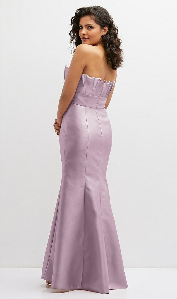 Back View - Suede Rose Strapless Satin Fit and Flare Dress with Crumb-Catcher Bodice