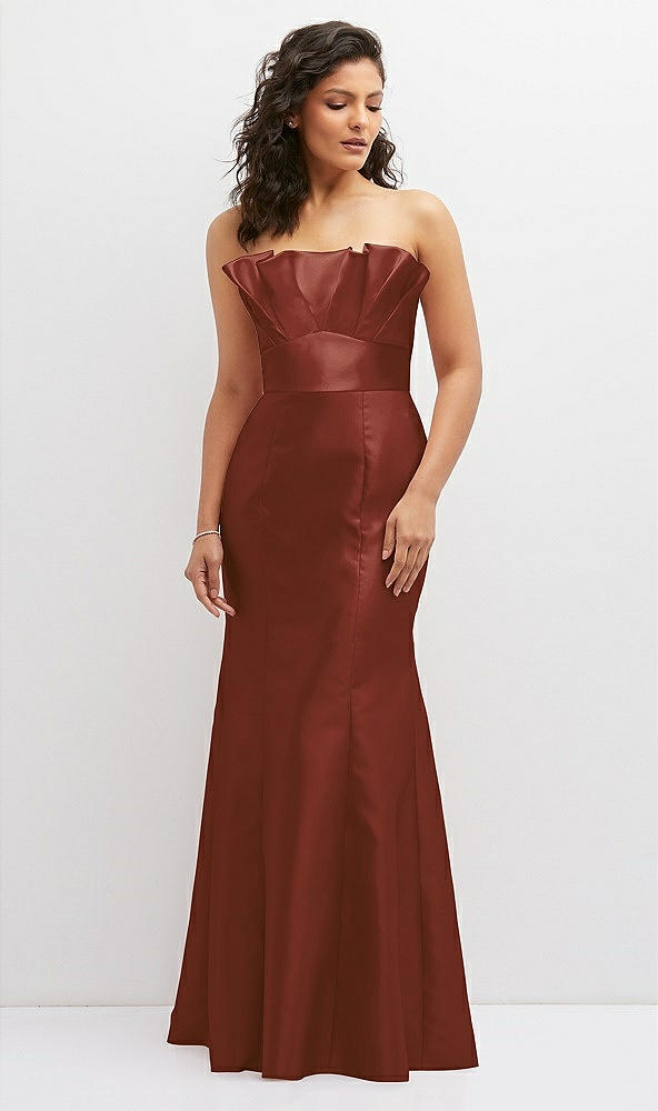 Front View - Auburn Moon Strapless Satin Fit and Flare Dress with Crumb-Catcher Bodice