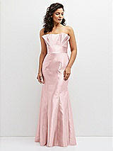 Front View Thumbnail - Ballet Pink Strapless Satin Fit and Flare Dress with Crumb-Catcher Bodice