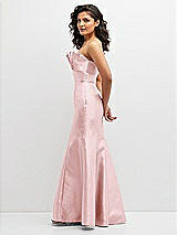 Side View Thumbnail - Ballet Pink Strapless Satin Fit and Flare Dress with Crumb-Catcher Bodice