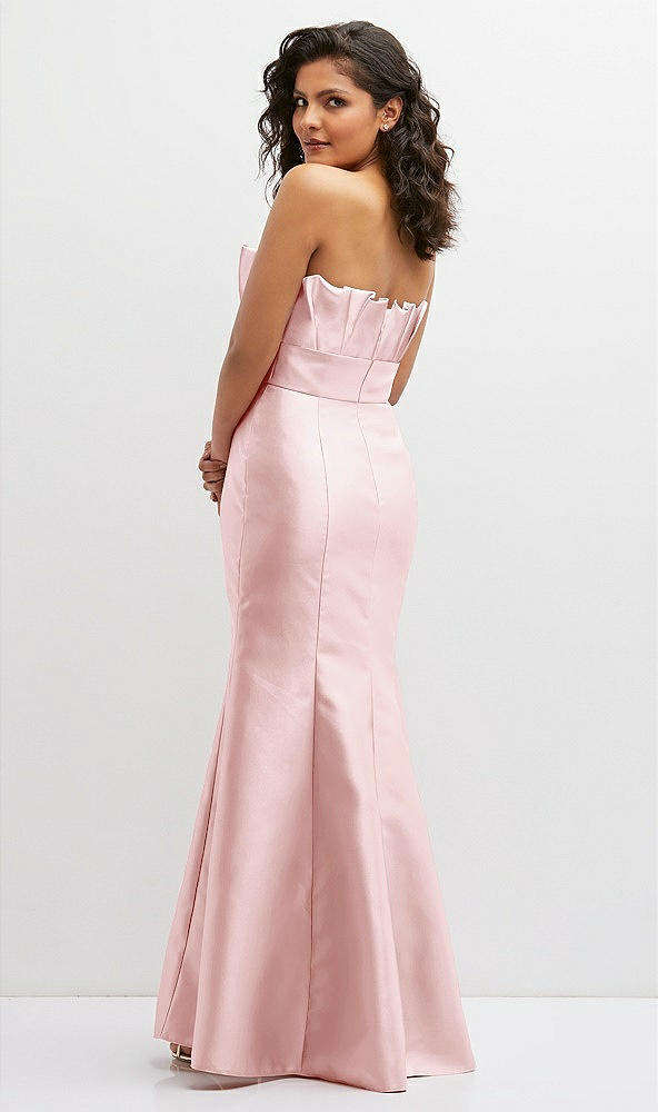 Back View - Ballet Pink Strapless Satin Fit and Flare Dress with Crumb-Catcher Bodice