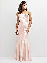 Front View Thumbnail - Blush Strapless Satin Fit and Flare Dress with Crumb-Catcher Bodice