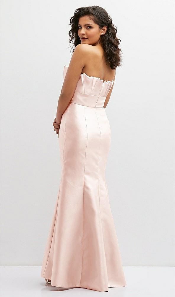 Back View - Blush Strapless Satin Fit and Flare Dress with Crumb-Catcher Bodice