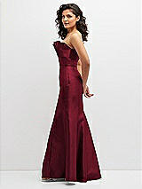 Side View Thumbnail - Burgundy Strapless Satin Fit and Flare Dress with Crumb-Catcher Bodice