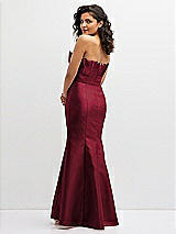 Rear View Thumbnail - Burgundy Strapless Satin Fit and Flare Dress with Crumb-Catcher Bodice