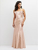 Front View Thumbnail - Cameo Strapless Satin Fit and Flare Dress with Crumb-Catcher Bodice