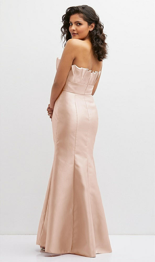 Back View - Cameo Strapless Satin Fit and Flare Dress with Crumb-Catcher Bodice