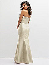 Rear View Thumbnail - Champagne Strapless Satin Fit and Flare Dress with Crumb-Catcher Bodice