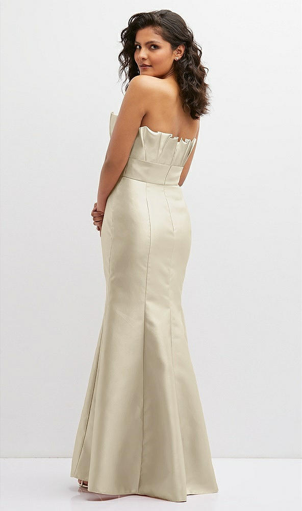 Back View - Champagne Strapless Satin Fit and Flare Dress with Crumb-Catcher Bodice