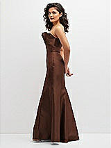 Side View Thumbnail - Cognac Strapless Satin Fit and Flare Dress with Crumb-Catcher Bodice