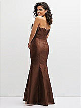 Rear View Thumbnail - Cognac Strapless Satin Fit and Flare Dress with Crumb-Catcher Bodice