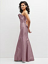Side View Thumbnail - Dusty Rose Strapless Satin Fit and Flare Dress with Crumb-Catcher Bodice