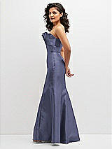 Side View Thumbnail - French Blue Strapless Satin Fit and Flare Dress with Crumb-Catcher Bodice