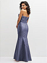 Rear View Thumbnail - French Blue Strapless Satin Fit and Flare Dress with Crumb-Catcher Bodice