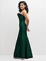 Side View Thumbnail - Hunter Green Strapless Satin Fit and Flare Dress with Crumb-Catcher Bodice