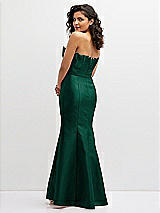 Rear View Thumbnail - Hunter Green Strapless Satin Fit and Flare Dress with Crumb-Catcher Bodice