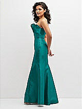 Side View Thumbnail - Jade Strapless Satin Fit and Flare Dress with Crumb-Catcher Bodice