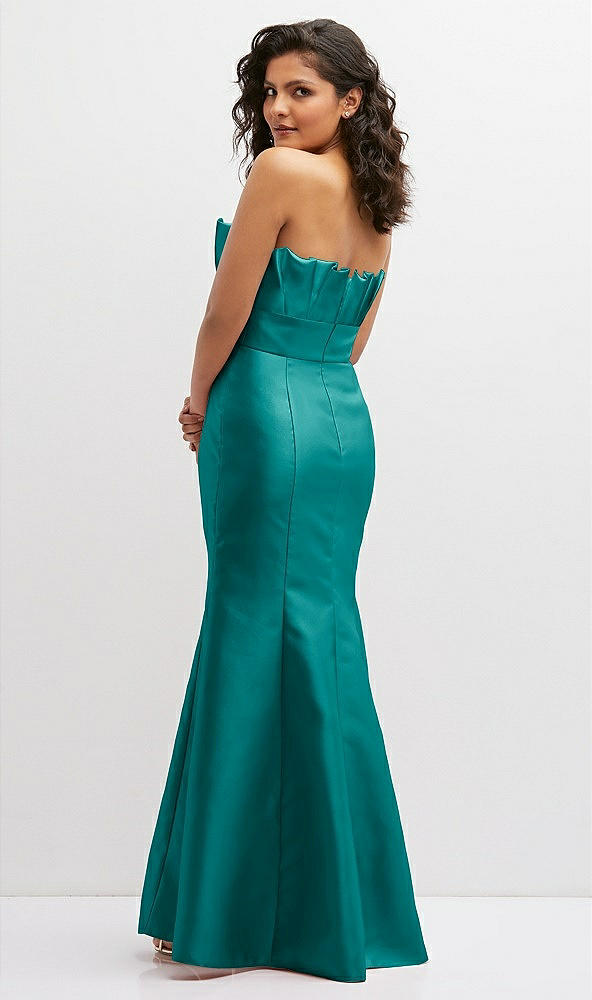 Back View - Jade Strapless Satin Fit and Flare Dress with Crumb-Catcher Bodice