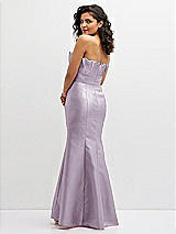 Rear View Thumbnail - Lilac Haze Strapless Satin Fit and Flare Dress with Crumb-Catcher Bodice