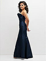 Side View Thumbnail - Midnight Navy Strapless Satin Fit and Flare Dress with Crumb-Catcher Bodice