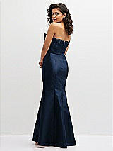 Rear View Thumbnail - Midnight Navy Strapless Satin Fit and Flare Dress with Crumb-Catcher Bodice