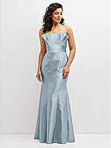 Front View Thumbnail - Mist Strapless Satin Fit and Flare Dress with Crumb-Catcher Bodice