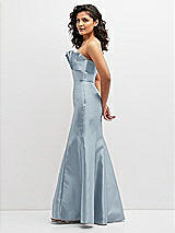 Side View Thumbnail - Mist Strapless Satin Fit and Flare Dress with Crumb-Catcher Bodice