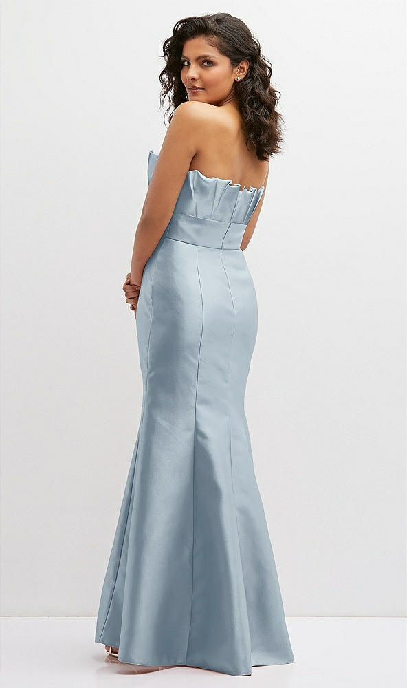 Back View - Mist Strapless Satin Fit and Flare Dress with Crumb-Catcher Bodice