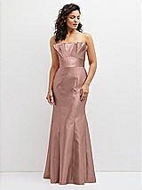 Front View Thumbnail - Neu Nude Strapless Satin Fit and Flare Dress with Crumb-Catcher Bodice