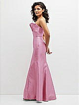 Side View Thumbnail - Powder Pink Strapless Satin Fit and Flare Dress with Crumb-Catcher Bodice