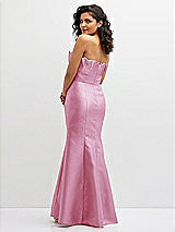 Rear View Thumbnail - Powder Pink Strapless Satin Fit and Flare Dress with Crumb-Catcher Bodice