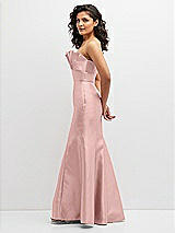 Side View Thumbnail - Rose - PANTONE Rose Quartz Strapless Satin Fit and Flare Dress with Crumb-Catcher Bodice