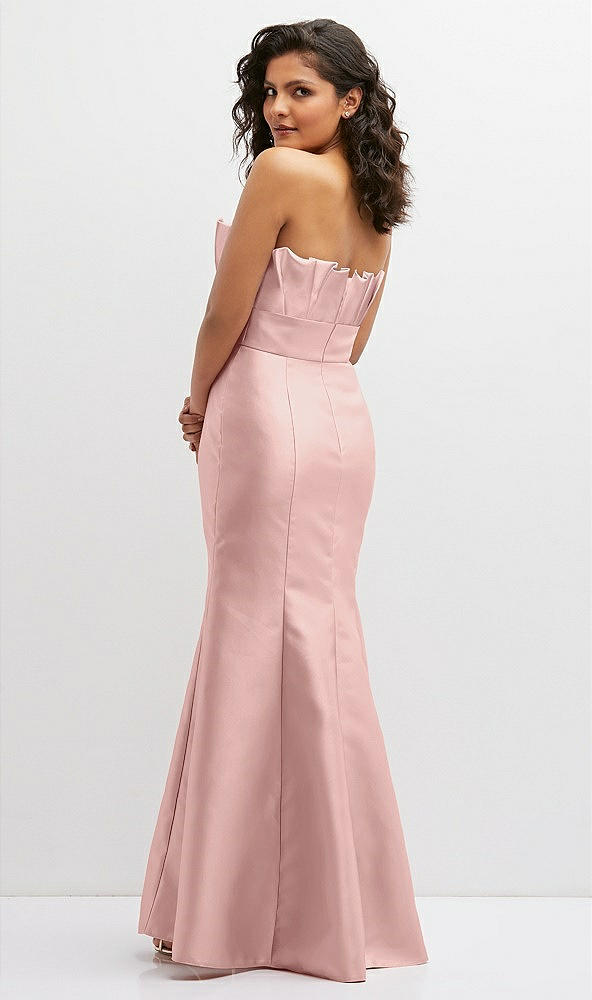 Back View - Rose - PANTONE Rose Quartz Strapless Satin Fit and Flare Dress with Crumb-Catcher Bodice