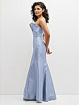 Side View Thumbnail - Sky Blue Strapless Satin Fit and Flare Dress with Crumb-Catcher Bodice