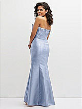 Rear View Thumbnail - Sky Blue Strapless Satin Fit and Flare Dress with Crumb-Catcher Bodice