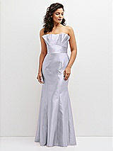 Front View Thumbnail - Silver Dove Strapless Satin Fit and Flare Dress with Crumb-Catcher Bodice