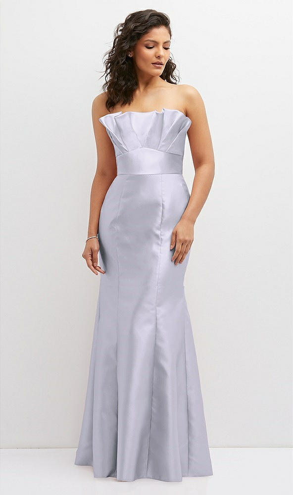 Front View - Silver Dove Strapless Satin Fit and Flare Dress with Crumb-Catcher Bodice