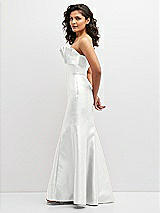 Side View Thumbnail - White Strapless Satin Fit and Flare Dress with Crumb-Catcher Bodice
