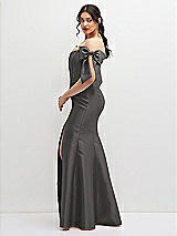 Side View Thumbnail - Caviar Gray Off-the-Shoulder Bow Satin Corset Dress with Fit and Flare Skirt